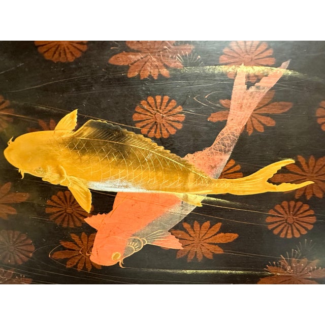 Antique Japanese Maki-e Lacquered Koi Fish Tray for your consideration. The tray measures approx. 13 7/8 inches long, 9...