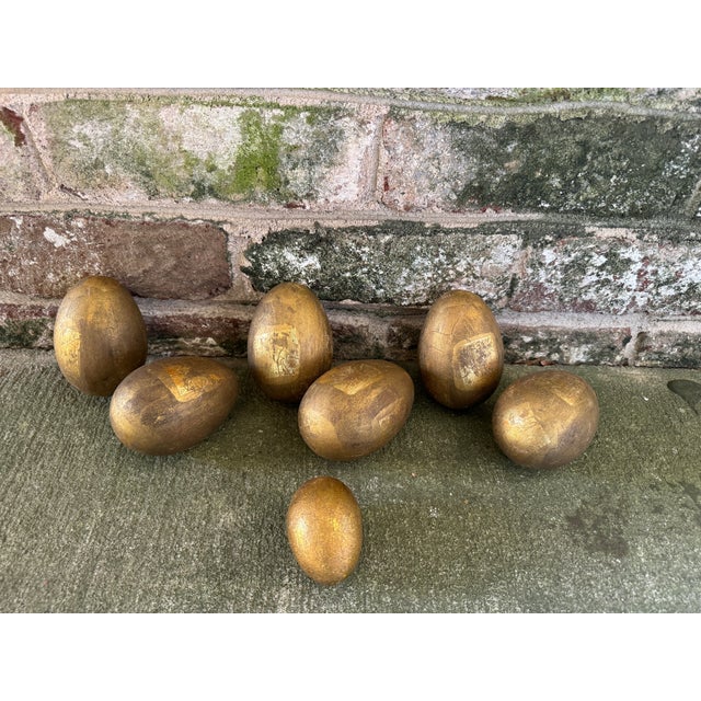 Set of Seven Rustic Vintage Gold Painted Eggs For Sale In New York - Image 6 of 10