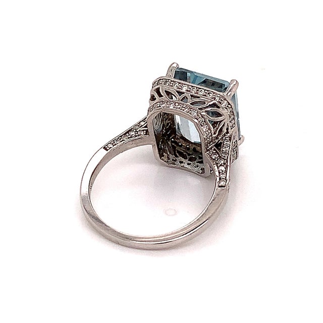 Metal Diamond Aquamarine Ring 14k Gold 6.25 TCW Certified For Sale - Image 7 of 13