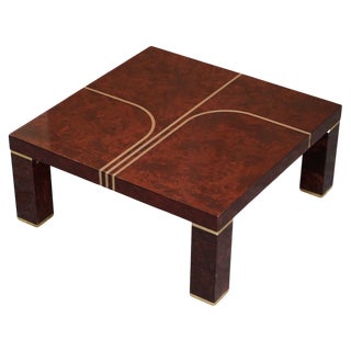 Modern Burr Walnut & Brass Inlay Coffee Table For Sale