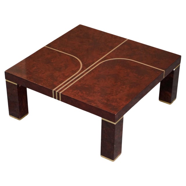 Modern Burr Walnut & Brass Inlay Coffee Table For Sale