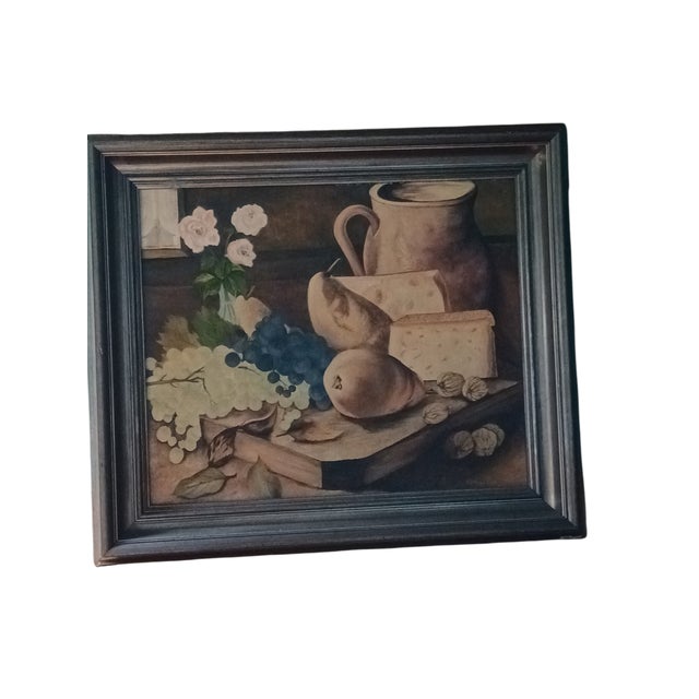Néant, Still Life with Cheese, Fruit & Pitcher, 1955, Oil on Canvas, Framed For Sale - Image 4 of 4