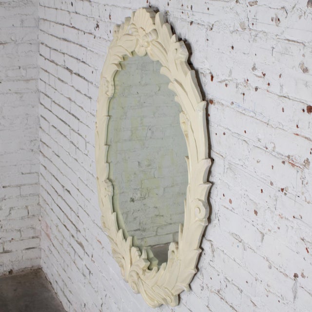Early 20th Century Art Deco Large Distressed Plaster Mirror Round Acanthus Foliate Frame Style of Serge Roche For Sale - Image 6 of 17