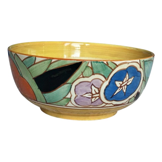Art Deco Gardenia Fantasque Hand-Painted Ceramic Bowl from Clarice Cliff, 1930s For Sale