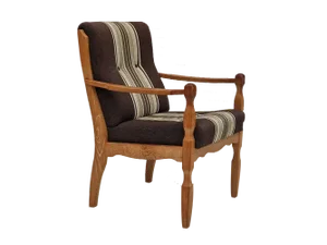 Danish Oak and Wool Armchair, 1970s