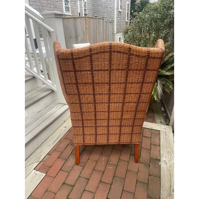 Late 20th Century Late 20th Century Palecek Wicker Wingback Lounge Chair With Wood Legs For Sale - Image 5 of 6