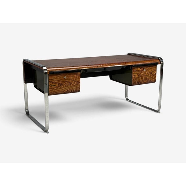 Mid-Century Modern Peter Protzman, Unique Writing Desk, Zebrawood, Chrome, Usa, 1970s For Sale - Image 3 of 15