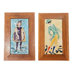 Pair of 1950s Italian Relief Tiles Attributed to Emanuele Terzani