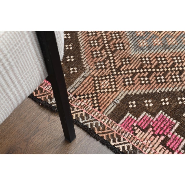 Brown 1970s Vintage Turkish Hand-Knotted Wool Cotton Brown Area Rug For Sale - Image 8 of 12