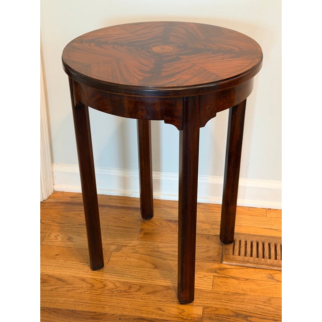 Brown Antique Flame Mahogany Inlaid Round Side Table For Sale - Image 8 of 11