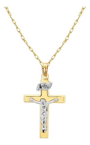 Small Multi-Toned Gold Crucifix 14k Two-Toned Gold 16"