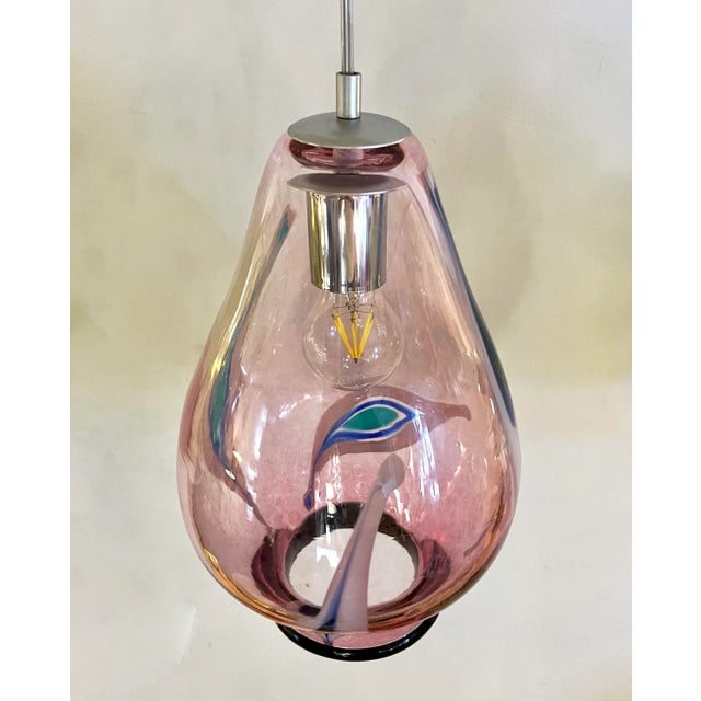 Bespoke Italian Organic Purple Black White Tulip Murano Glass Pendant Light For Sale - Image 12 of 13