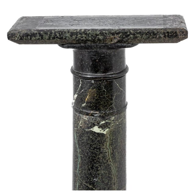 Victorian Green Serpentine Pedestal, late 19th century, with a rectangular revolving top, on a tapering column, on an...