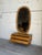 Wood Vintage Danish Oak Entryway Console Table & Oval Mirror Set With Brass Details For Sale - Image 7 of 10