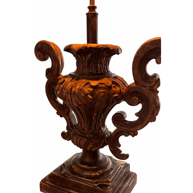 Wood Vintage 47” Monumental Ralph Lauren Style Urn Table Lamp – Carved Compo & Wood Base For Sale - Image 7 of 13