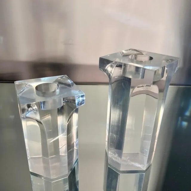 1970's Lucite Column Candle Holders in the Style of Charles Hollis Jones, Set/4 For Sale - Image 9 of 12