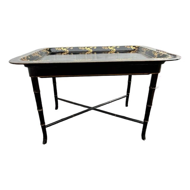 Vintage English Chinoiserie Paper Marche Style Tray Table or Coffee Table For Sale