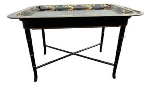 Vintage English Chinoiserie Paper Marche Style Tray Table or Coffee Table