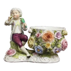 1900s Large Antique German Sitzendorf Porcelain Figurine Cache Pot Planter