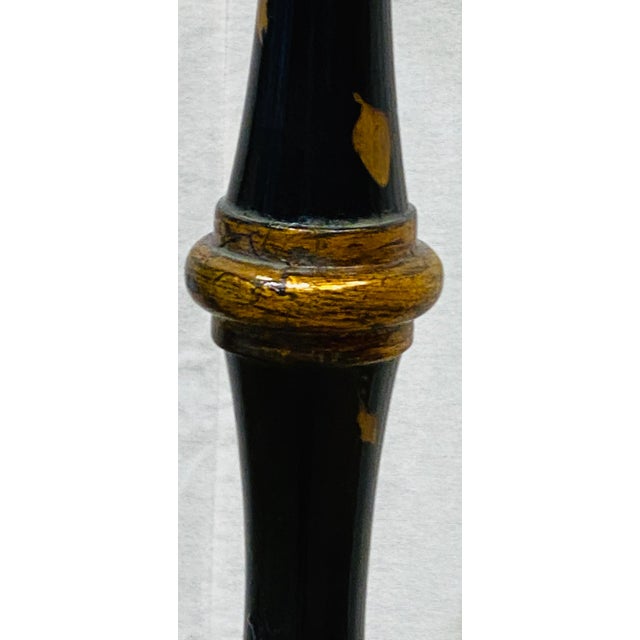 Maitland Smith Black and Gilt Floor Candle Stand / Lamp Base With Distressed Finish For Sale In West Palm - Image 6 of 11