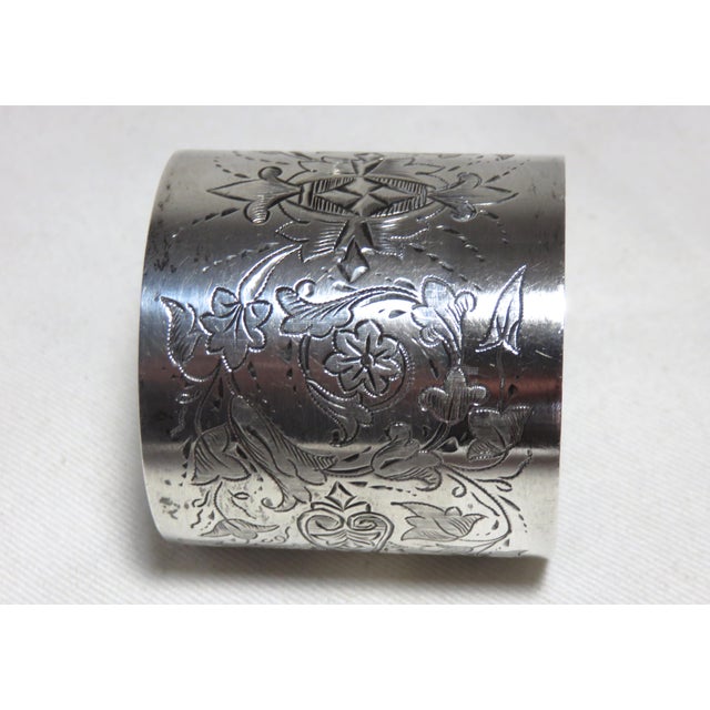 Late 19th Century Large Fancy Hand Engraved Decorated Antique American Victorian Sterling Silver Napkin Ring For Sale - Image 5 of 8