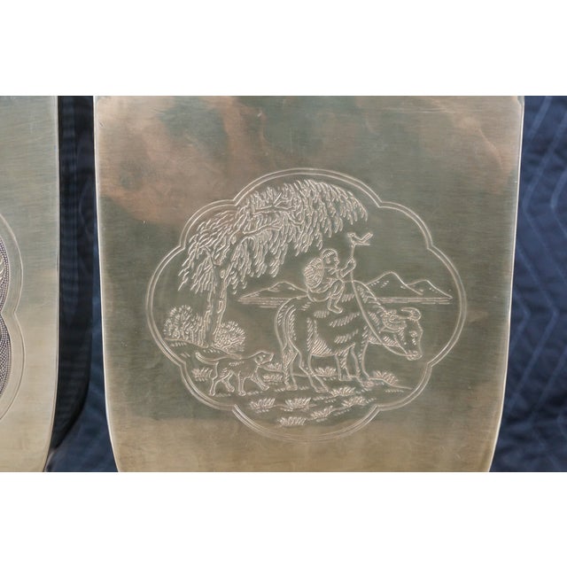 2 Mid Century Chinoiserie Etched Brass Table Lamps Asian Urn Tea Caddy Jar Pair For Sale - Image 9 of 18
