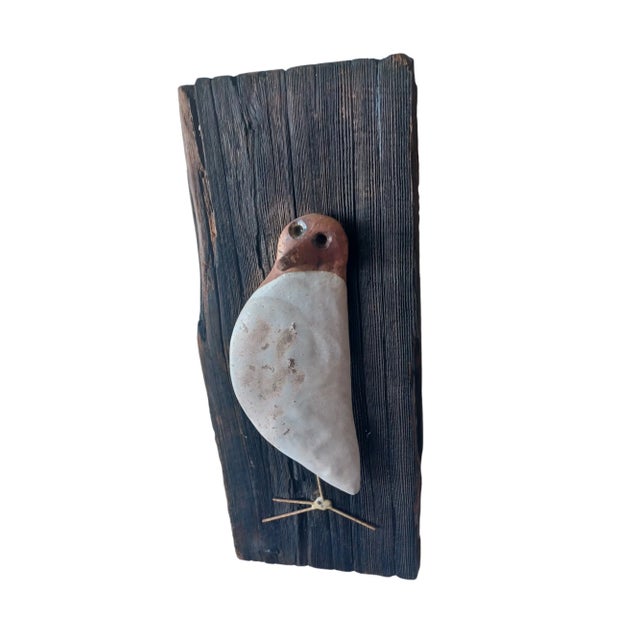 Mid-Century Modern Vintage Terracotta Sculpture of a Small Bird on Board For Sale - Image 3 of 3