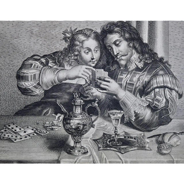 17th Century An Early 17th Century Engraving "The Card Game" by A. Voet After Cornelis De Vos, 1632 For Sale - Image 5 of 8