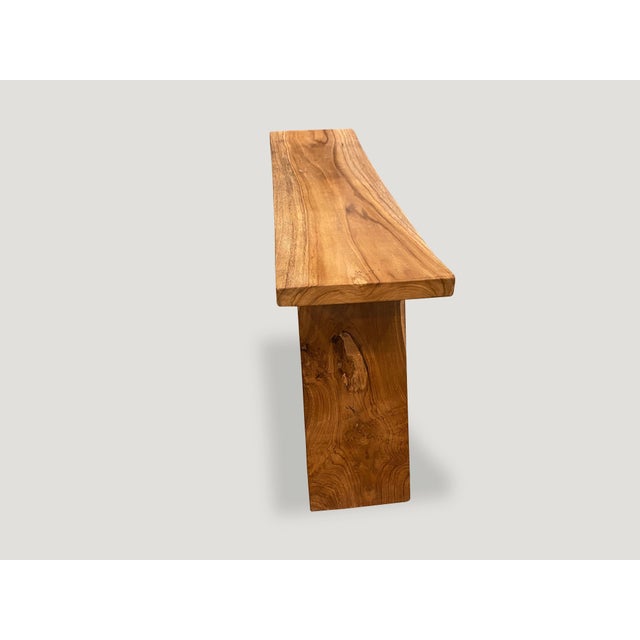 Andrianna Shamaris Minimalist Teak Wood Bench For Sale - Image 4 of 5