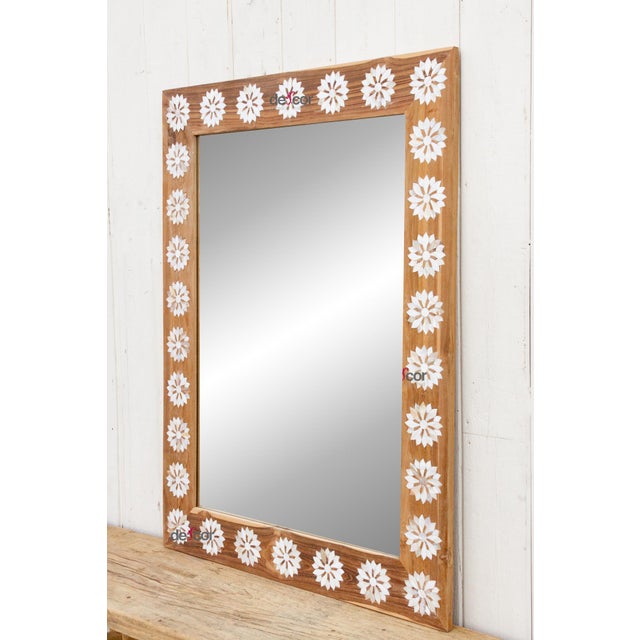 Natural Teak Mother of Pearl Blossom Mirror For Sale - Image 9 of 12