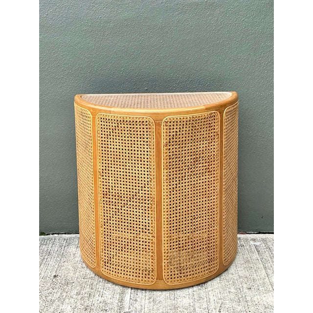 Vintage Wood and Cane Demilune Console Table For Sale - Image 11 of 12