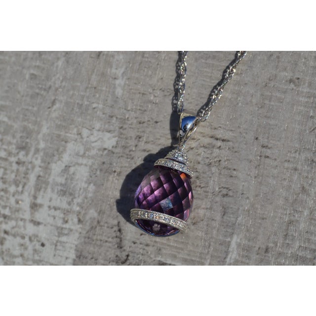Contemporary The Ivanna: Ladies Bold Amethyst and Diamond Necklace in 14K For Sale - Image 3 of 4