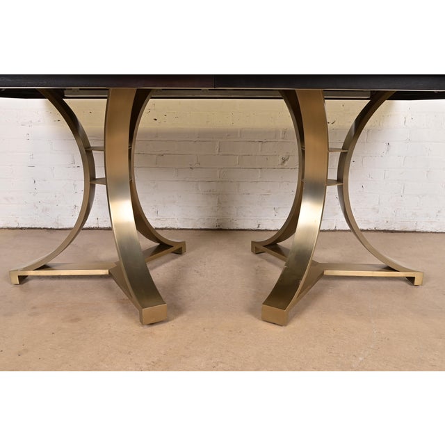Wood Ethan Allen Modern Regency Mahogany and Brass Double Pedestal Dining Table, Newly Refinished For Sale - Image 7 of 11