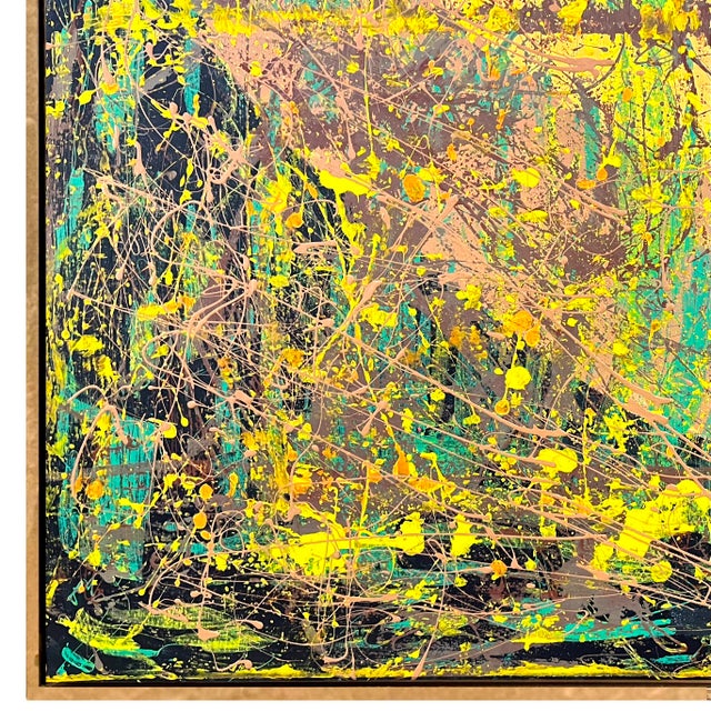 Vibrant Modern Abstract Drip Painting - Framed - Signed For Sale - Image 6 of 11