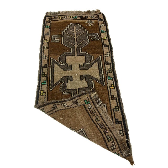 Mid-Century Modern Brown & Gray Vintage Mini Rug For Sale - Image 3 of 4