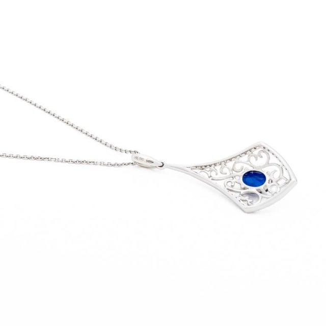 14k White Gold Sapphire Diamond Necklace For Sale In New York - Image 6 of 8