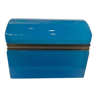Antique French Blue Opaline Glass Box, Circa 1860 For Sale