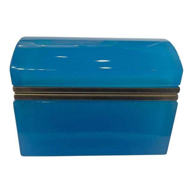 Antique French Blue Opaline Glass Box, Circa 1860 For Sale