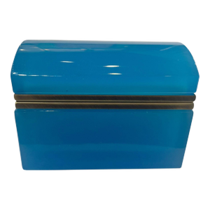 Antique French Blue Opaline Glass Box, Circa 1860
