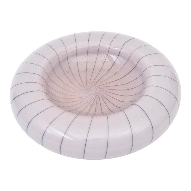 Vintage Murano Venini Striped Glass Bowl in Lavender and Black, 1960's For Sale