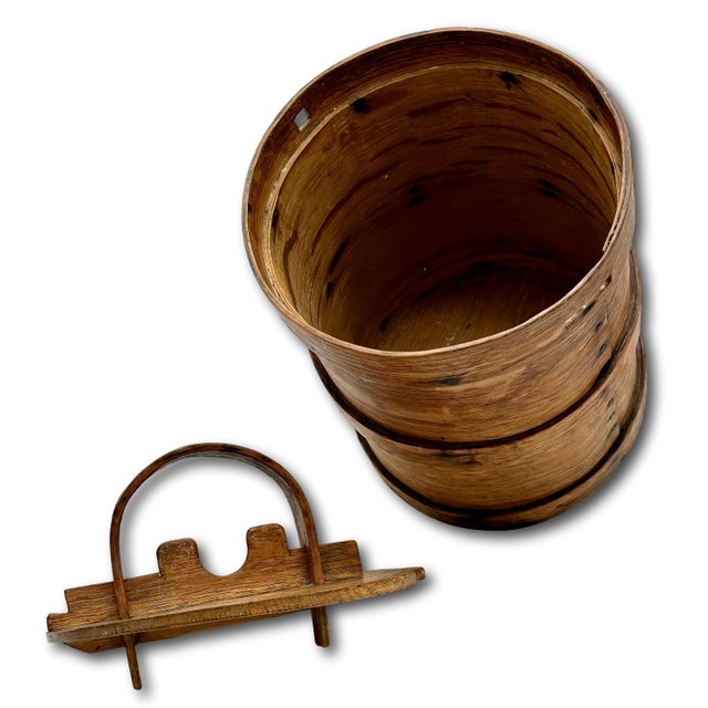 Antique Hand Made Steam Bent Oak Kitchen Pantry Box With Unusual Top Slide Lock Carry Handle For Sale In Boston - Image 6 of 18