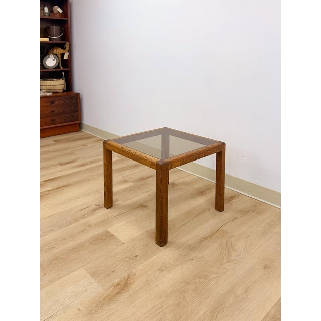 Mid 20th Century Vintage MCM Scandinavian Design Side Table Smoky Glass Top Dark Wood Accent For Sale - Image 5 of 9