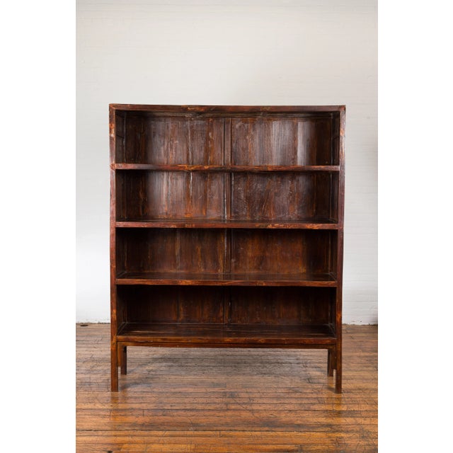 19th Century Chinese Qing Dynasty 19th Century Bookcase with Four Shelves and Dark Patina For Sale - Image 5 of 13