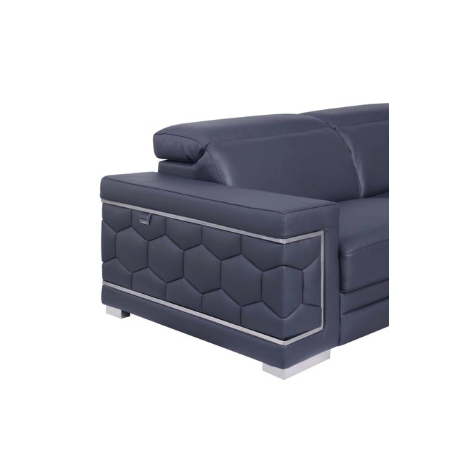 Contemporary Favo Navy Blue Leather Match Sectional Sofa For Sale - Image 3 of 5