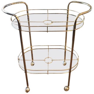 1970s Hollywood Regency Brass Bar Cart For Sale