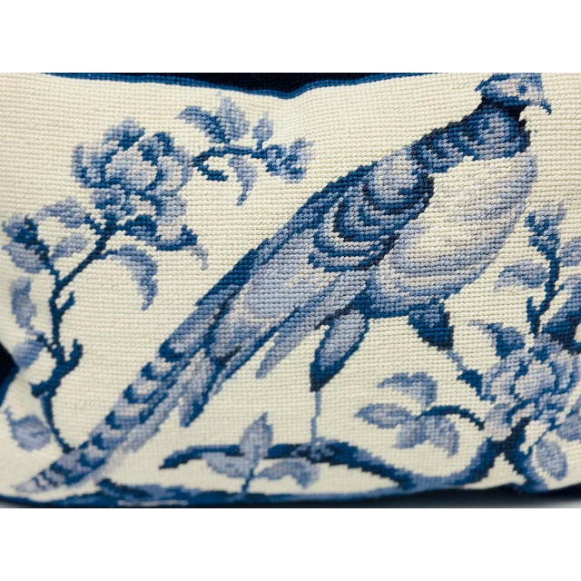 1980s Vintage Blue and White Needlepoint Pillow For Sale - Image 5 of 7