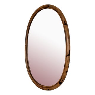 Large Italian Organic Designer Wall Mirror in Rattan and Bamboo, 1960s For Sale