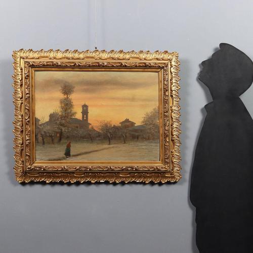 Oil on cardboard. Signed lower right. Gheduzzi was best known for his work as a set designer at the Teatro Regio in Turin,...