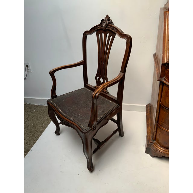 Wood Mid 19th Century Floral Carved Walnut Cabriole Legged Arm Chair For Sale - Image 7 of 10