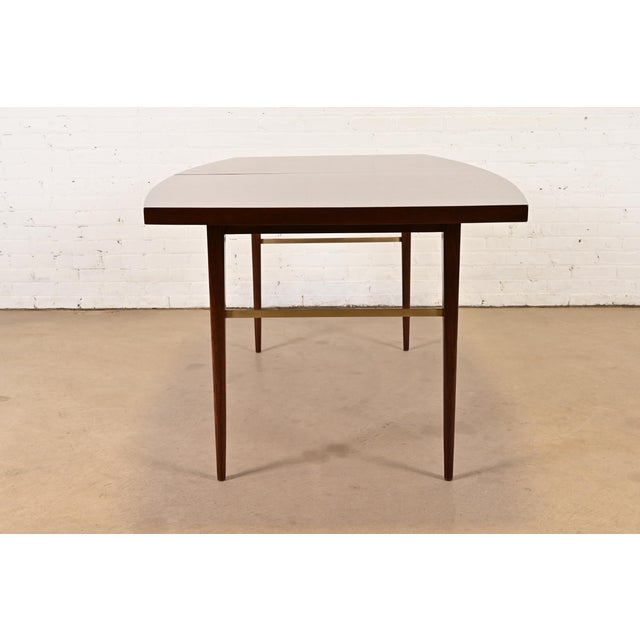 Paul McCobb for Directional Mid-Century Modern Walnut and Brass Extension Dining Table, Newly Refinished For Sale - Image 12 of 14